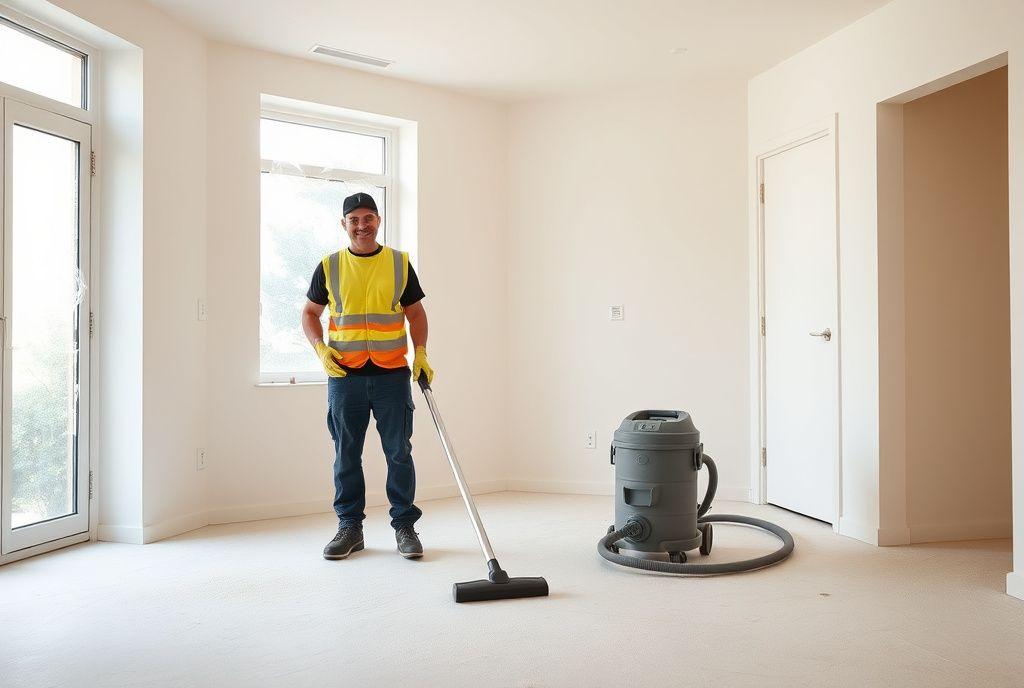 Crew removing construction dust after renovation